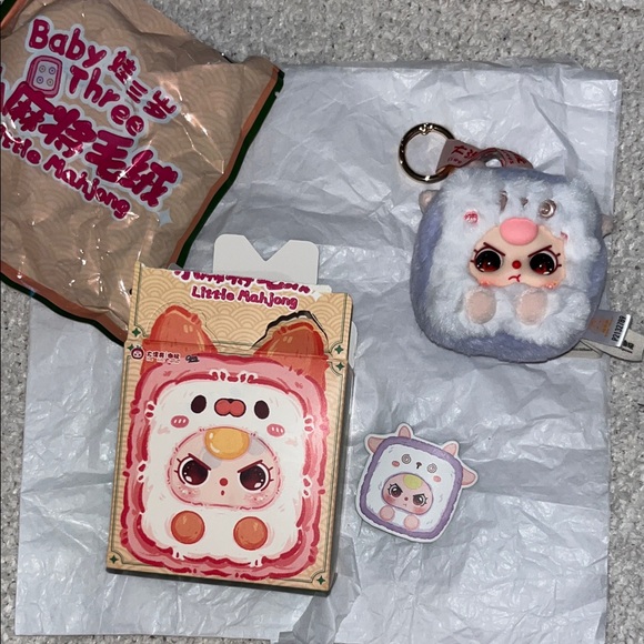 Baby Three Accessories - Little Mahjong Plush Keychain - Grayish purple Goat Character